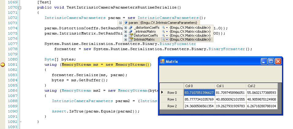 Debugger Visualizer for Single Channel matrix